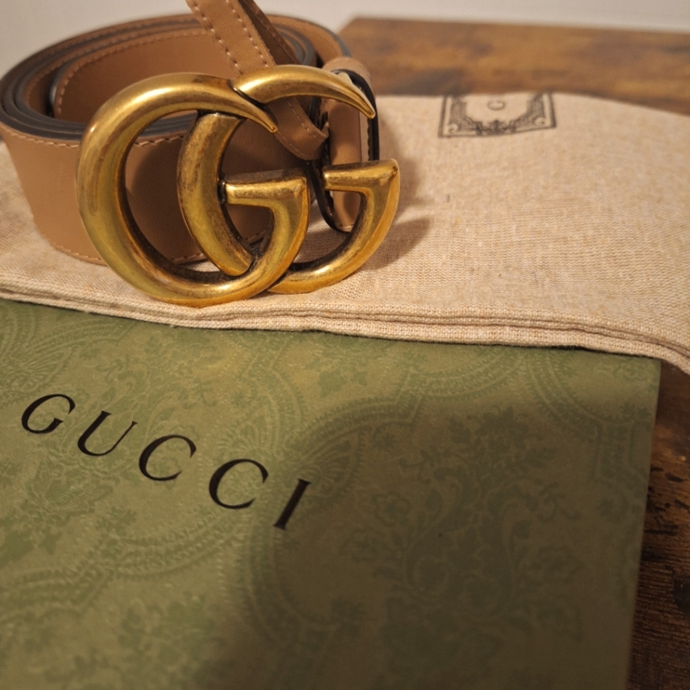 Gucci Tan Leather Belt with Gold Buckle